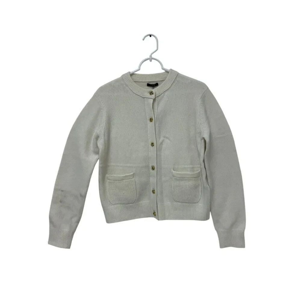 Massimo Dutti Women Cardigan Sweater S Cream Wool Gold Button 5702/620 NWD
